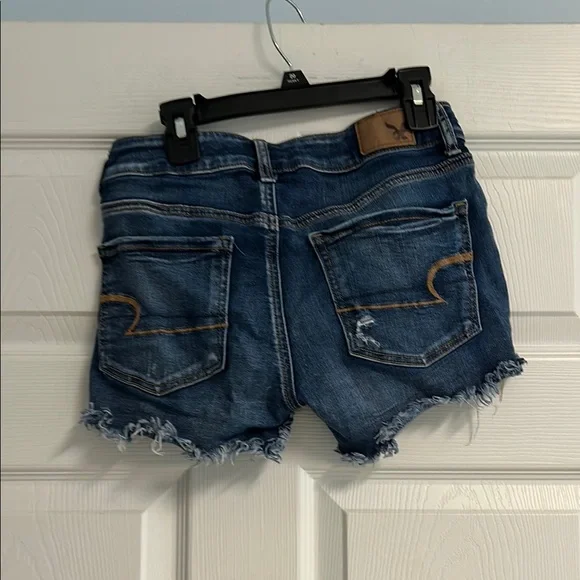American Eagle Outfitters Women's Dark Blue Ripped Jean Shorts - Picture 8 of 17